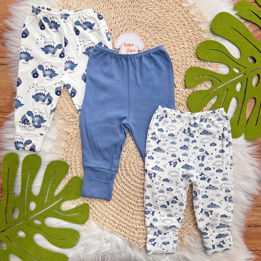 Kit 3 Calças - Little Dino, Azul Jeans e Aviãozinho - Off White e Azul Jeans
